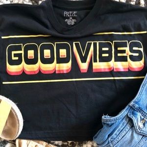 NWOT Freeze Good vibes black cropped  tee size XS